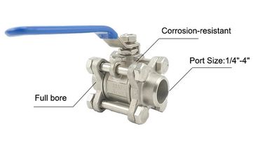 Titânio furado completo resistente químico da válvula de bola de três partes ou material dos Ss